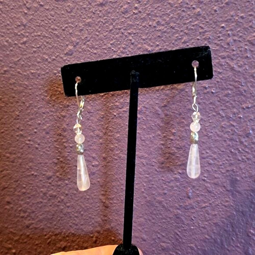 Quartz Pink Earrings, Genuine Stone,NWOT!